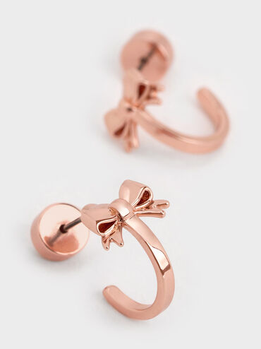 ต่างหูแบบติดตกแต่งโบว์รุ่น Paige, สีโรสโกลด์, hi-res