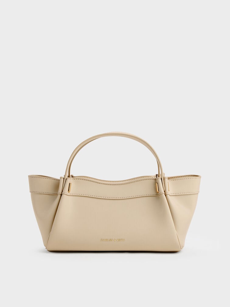 Clarice Pleated Double-Handle Tote Bag, Dusted Oat, hi-res