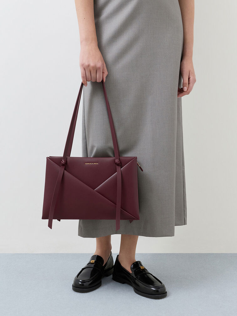 กระเป๋าโท้ททรงสี่เหลี่ยมผืนผ้ารุ่น Midori, สีไวน์เบอร์รี่เรด, hi-res