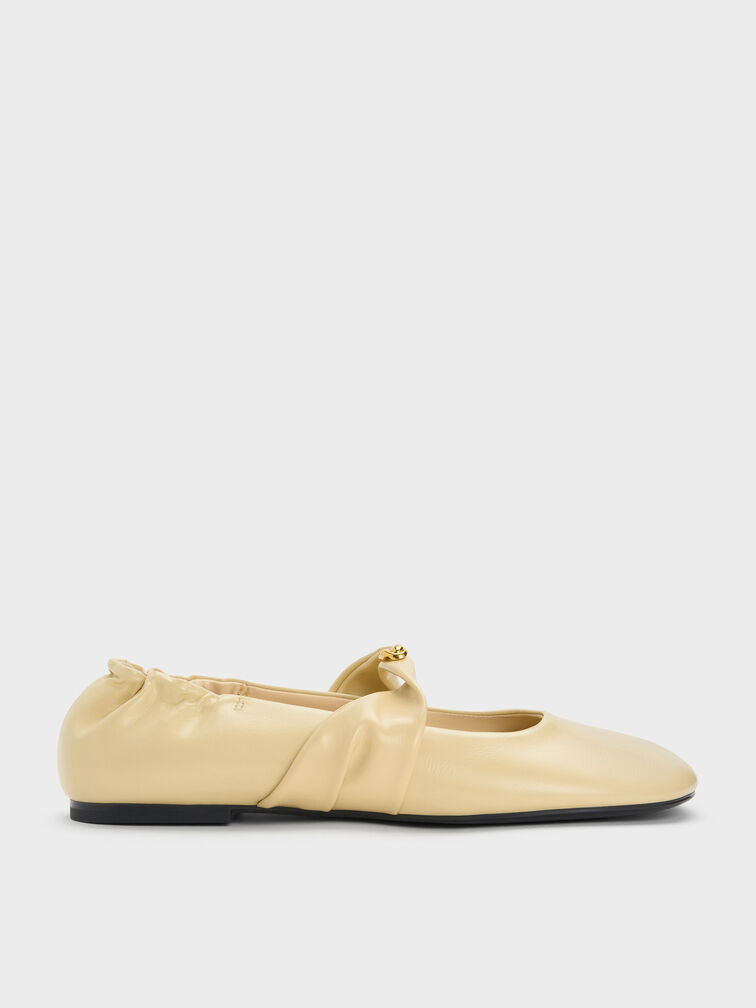 Metallic-Accent Twist-Strap Mary Jane Flats, Yellow, hi-res