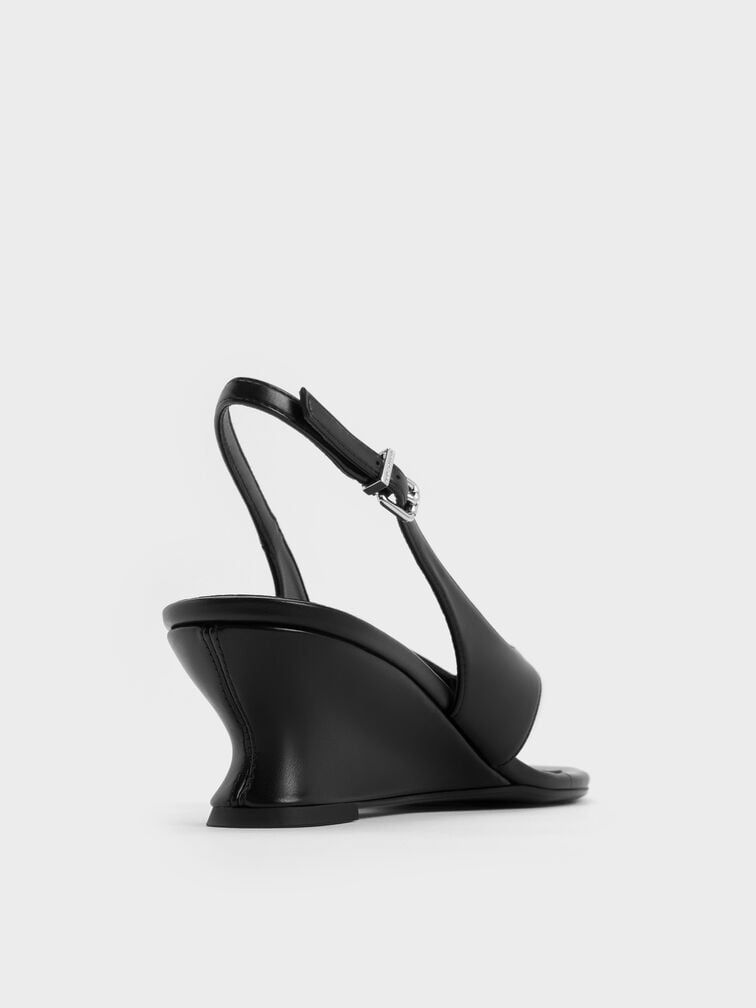 Slingback Thong Wedges, Black, hi-res