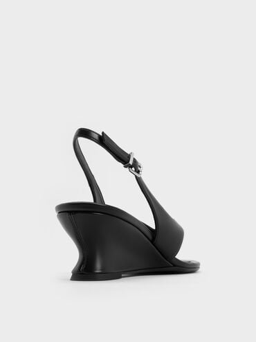 Slingback Thong Wedges, Black, hi-res