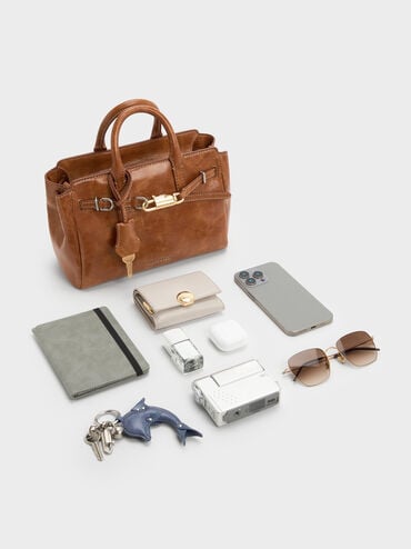 กระเป๋าโท้ทขนาดมินิรุ่น Delfina, สีดิสเทรสด์แทน, hi-res