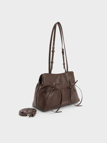 Reese Ruched Bow Shoulder Bag, Espresso Brown, hi-res