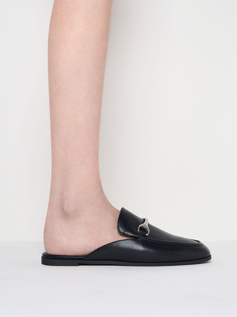Leslie Metallic-Accent Mules, Black, hi-res