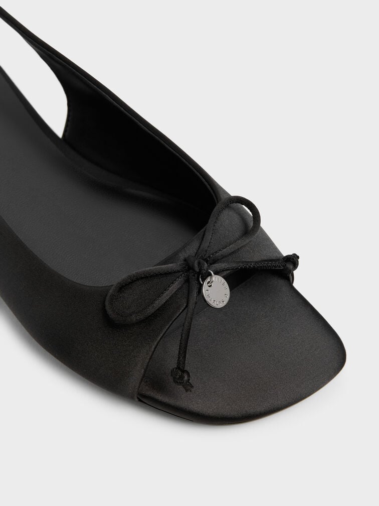Imani Satin Bow Slingback Sandals, Black Textured, hi-res