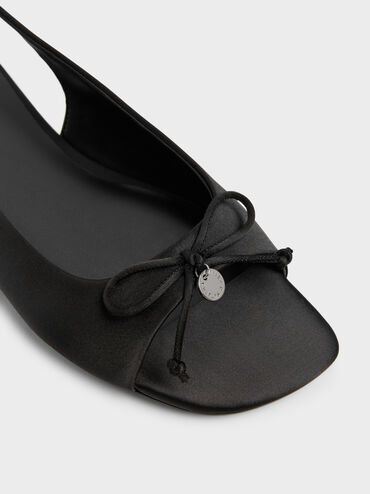 Imani Satin Bow Slingback Sandals, Black Textured, hi-res