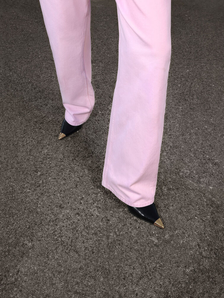 Metallic Cap Pointed-Toe Slingback Pumps, , hi-res