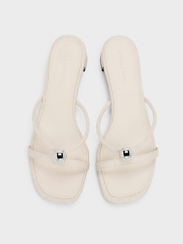 Georgie Linen Metal-Ball Heeled Sandals, Chalk, hi-res