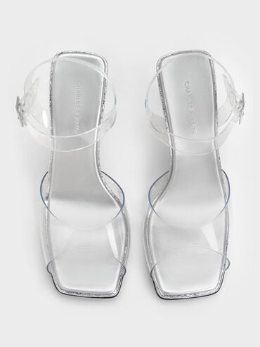 See-Through Speckled-Heel Ankle-Strap Wedges, White, hi-res