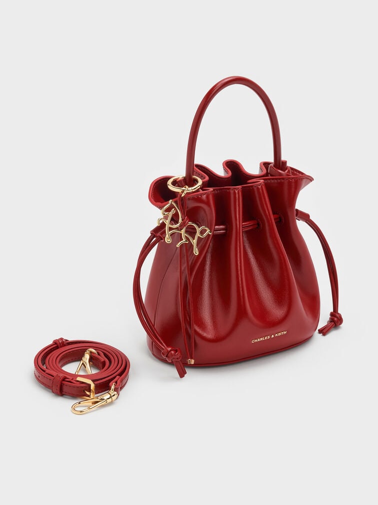 Sammie Horse-Motif Drawstring Bucket Bag, Tomato Red, hi-res