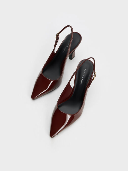 Patent Trapeze Heel Slingback Pumps, , hi-res