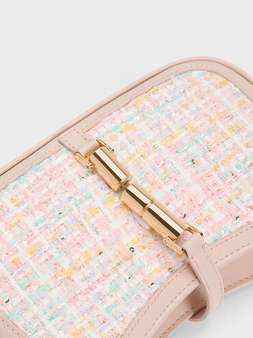 Cesia Metallic Accent Tweed Shoulder Bag, Pink, hi-res
