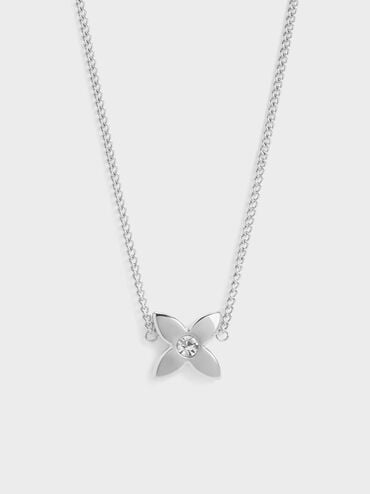 Felicity Flower-Motif Crystal Necklace, Silver, hi-res