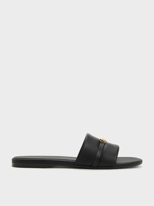 Metallic Accent Round-Toe Slide Sandals, , hi-res