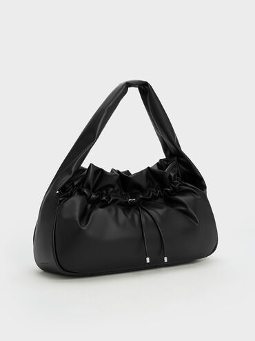Ruched Hobo Bag, สีดำ, hi-res