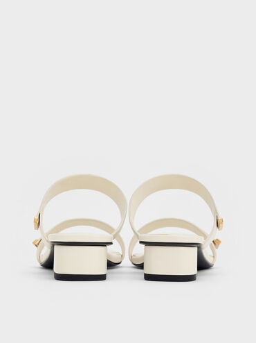 Metallic-Accent Double-Strap Heeled Sandals, Chalk, hi-res