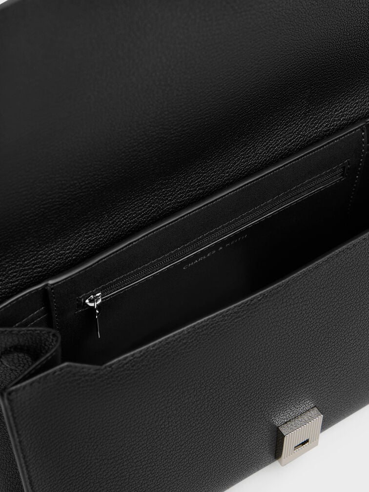 กระเป๋าสะพายไหล่รุ่น Allyn, สีดำอะไหล่สีเงิน, hi-res