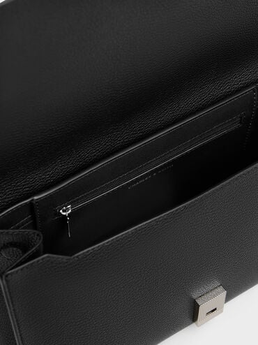 กระเป๋าสะพายไหล่รุ่น Allyn, สีดำอะไหล่สีเงิน, hi-res