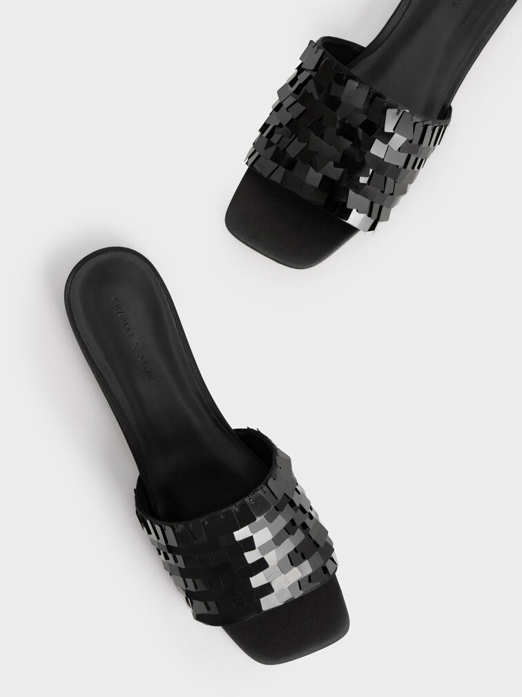 Sequinned Satin Slide Sandals, , hi-res