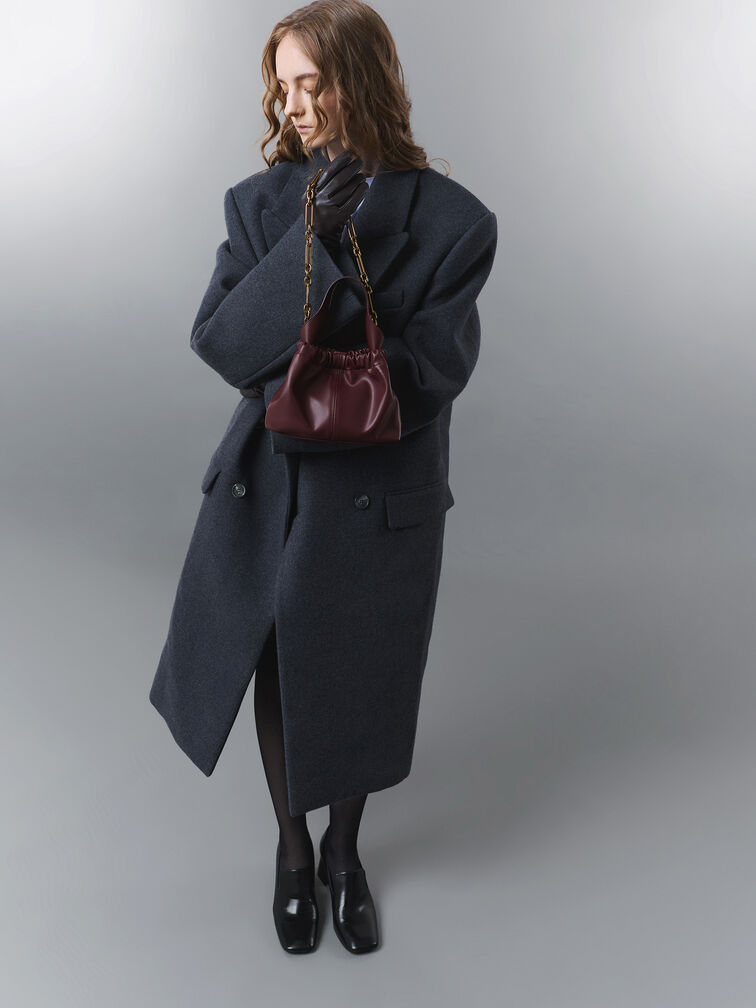 Ally Ruched Slouchy Chain-Handle Bag, Wineberry Red, hi-res