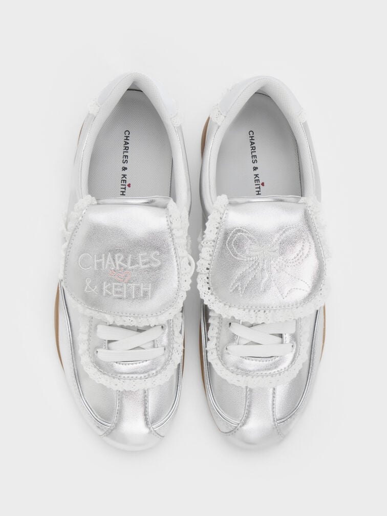 Louise Lace-Trim Sneakers, Silver, hi-res