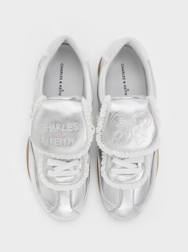 Louise Lace-Trim Sneakers, Silver, hi-res