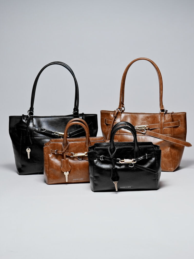 Mini Delfina Belted Tote Bag, Noir, hi-res