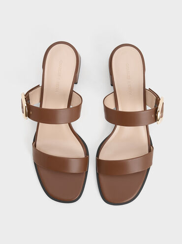 Oval Buckle-Accent Trapeze-Heel Mules, , hi-res
