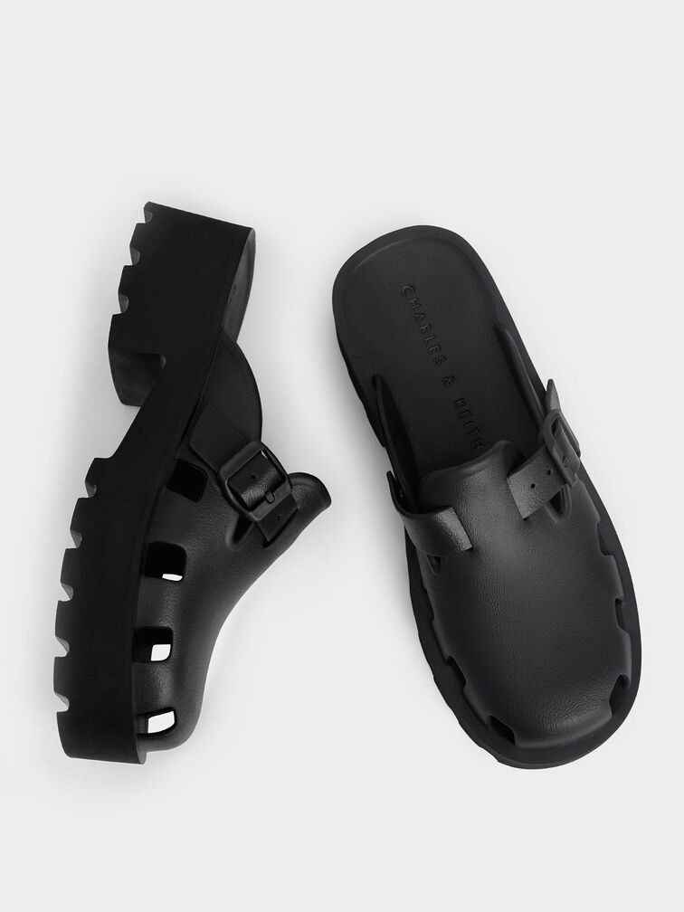 Mae Buckled Platform Mules, Black, hi-res