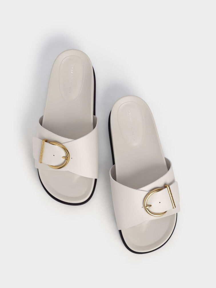 Metallic Buckle Flatform Sandals, , hi-res