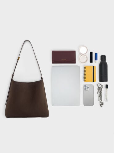 Edna Recycled Suede Hobo Bag, Espresso Brown, hi-res