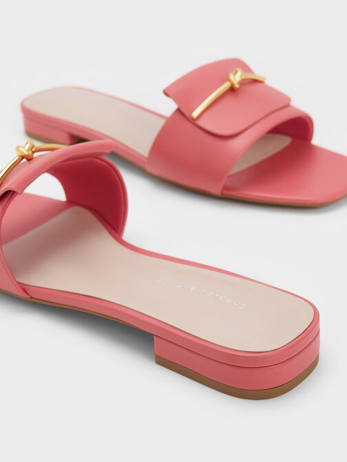 Knotted Accent Slide Sandals, Coral Pink, hi-res