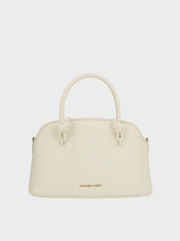 กระเป๋าโบว์ลิ่งหูจับแบบผูกปมรุ่น Sammie, สีครีม, hi-res