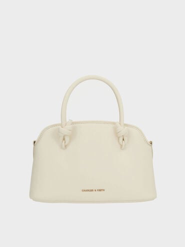 กระเป๋าโบว์ลิ่งหูจับแบบผูกปมรุ่น Sammie, สีครีม, hi-res