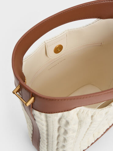 Apolline Textured Knit Bucket Bag, สีครีม, hi-res