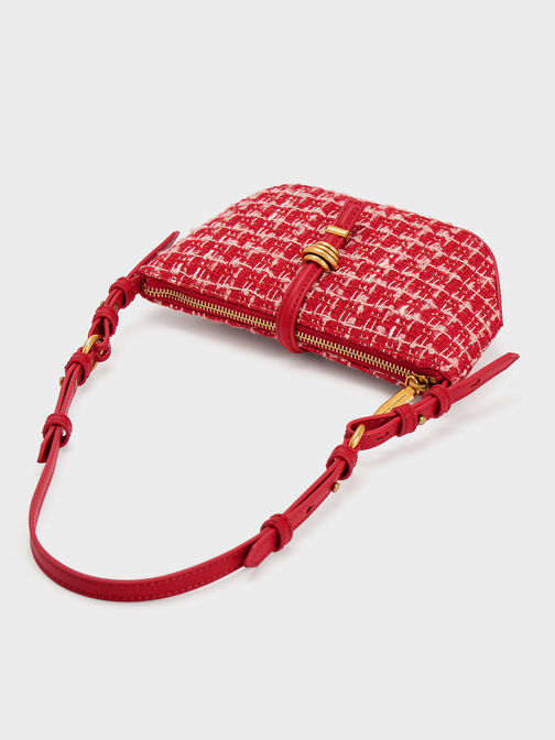 Trudy Tweed Belted Geometric Bag, Red, hi-res