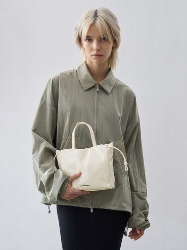 Mini Bethel Crinkle-Effect Ruched Drawstring Tote Bag, Cream, hi-res