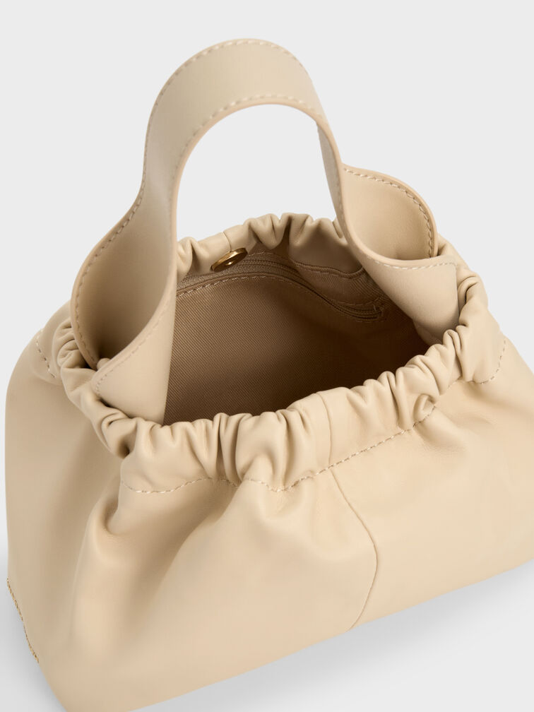 Ally Ruched Chain-Handle Bag, Beige, hi-res