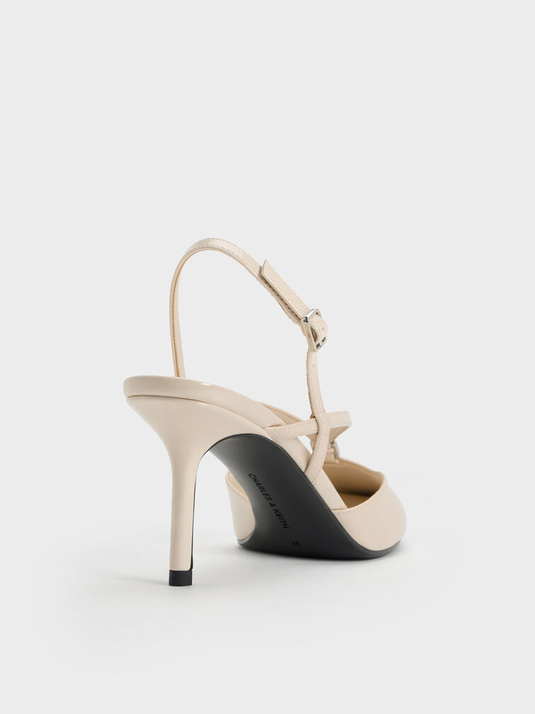 Patent V-Strap Slingback Pumps, Chalk, hi-res