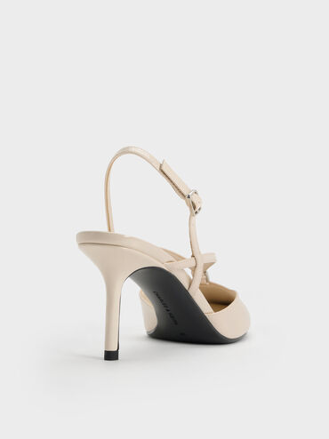 Patent V-Strap Slingback Pumps, Chalk, hi-res