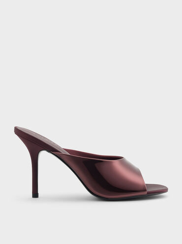 รองเท้าเปิดส้นหนังแก้วดีไซน์ส้นเข็ม, สีเบอร์กันดี, hi-res