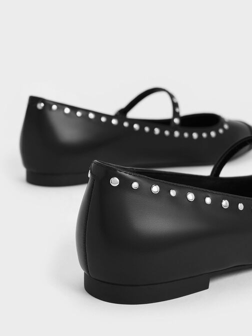 Studded Pointed-Toe Mary Jane Flats, Black, hi-res