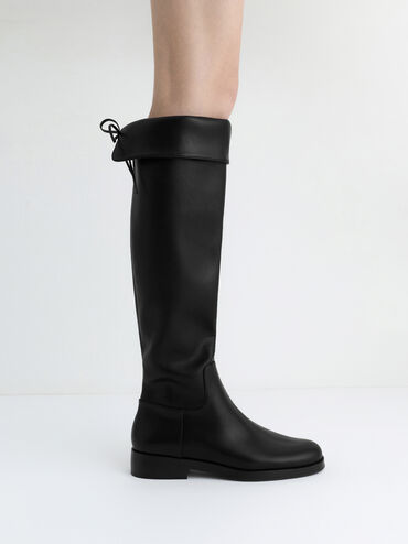 Louisa Fold-Over Thigh-High Boots, Black, hi-res