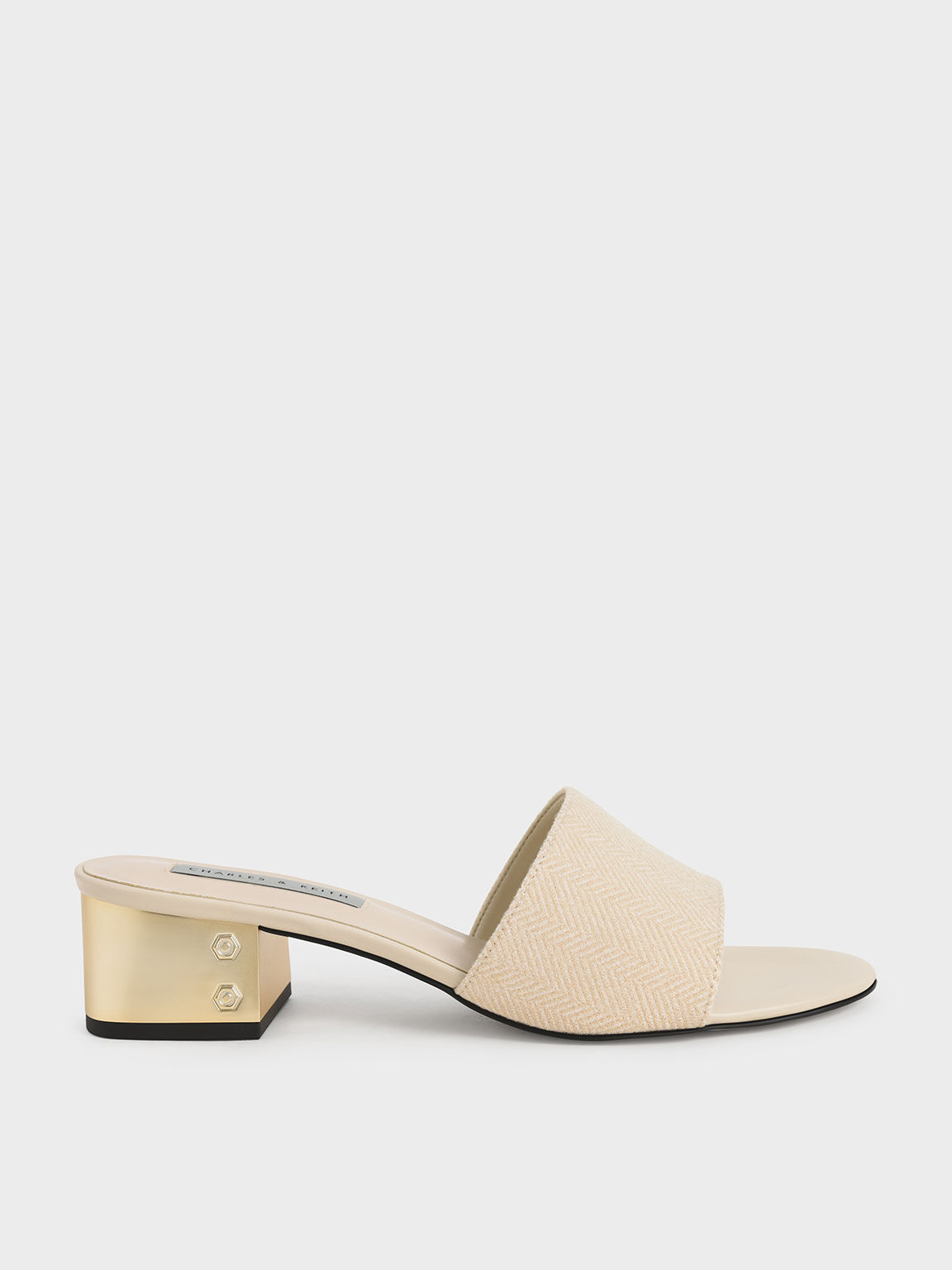 Beige Woven Metallic Heel Mules Charles Keith Th
