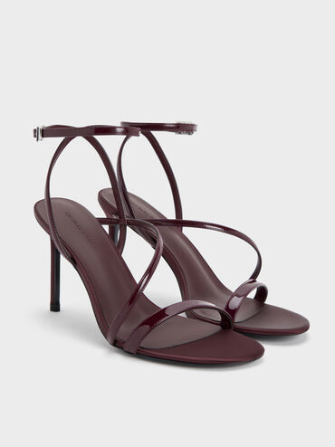 รองเท้าแตะส้นสูงหนังแก้วดีไซน์ส้นเข็มพร้อมสายรัดข้อเท้ารุ่น Andricia, สีเบอร์กันดี, hi-res