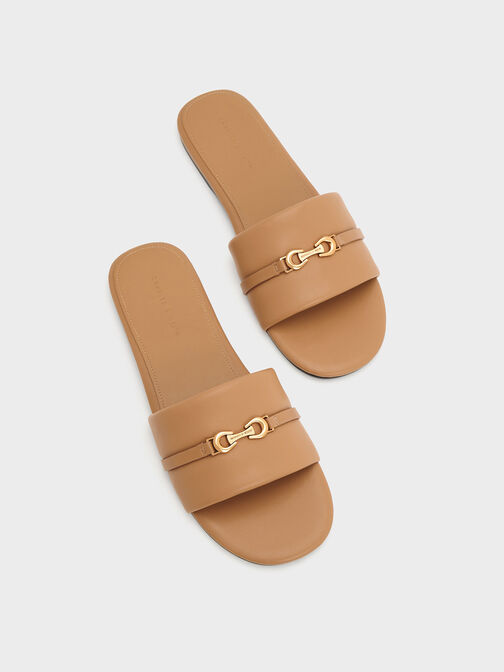 Metallic Accent Round-Toe Slide Sandals, , hi-res