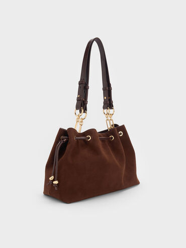 Moxie Drawstring Bucket Bag, Dark Brown, hi-res