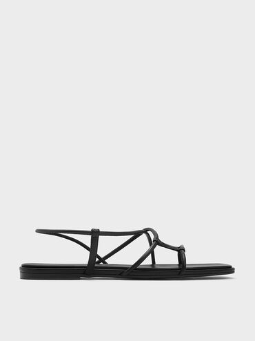 Square-Toe Strappy Sandals, Black, hi-res