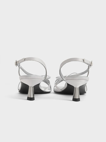 Bow Strappy Heeled Thong Sandals, Silver, hi-res